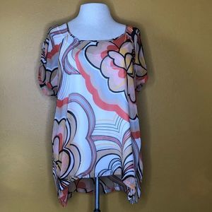 Worthington Sheer Peach Short Sleeve Shirt Blouse, L